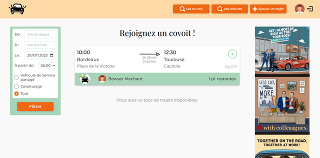Capture d'écran du projet VroomVroomCar